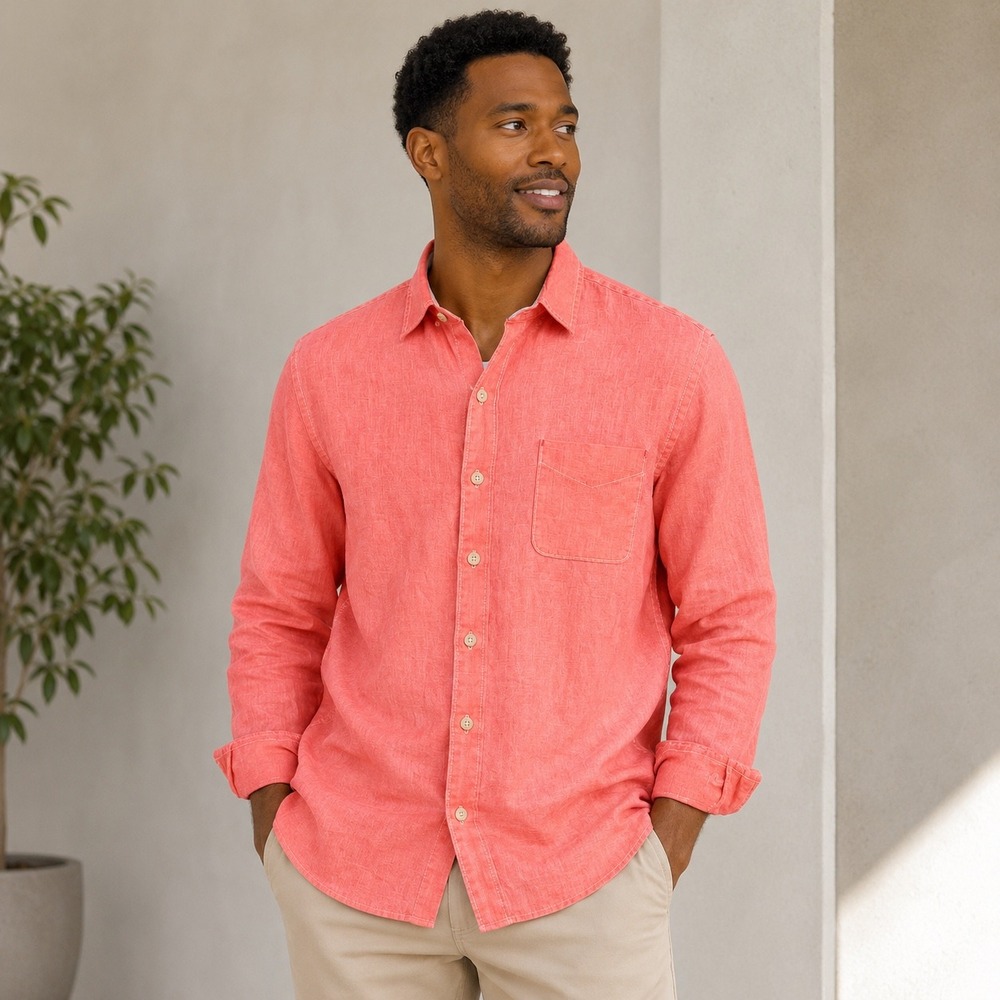 Tommy Bahama Relax Linen Button Down Mens XL Coral Long Sleeve Resort *read